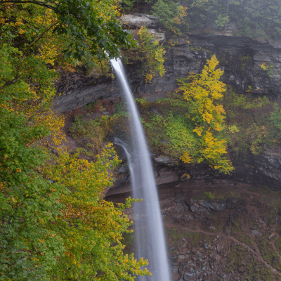 Kaaterskill Falls in Upstate New York on a foggy fall day
